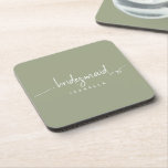 Modern Minimalist Bridesmaid Script Sage Green Beverage Coaster<br><div class="desc">Our beverage coaster set is the perfect addition to any modern and elegant bridal party gift box. With a minimalist design and a beautiful handwritten script of "bridesmaid, " these coasters are both practical and stylish. They are perfect for protecting surfaces while enjoying a drink with friends and family. The...</div>