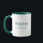 Modern Minimalist | Bridesmaid Wedding Green Mug<br><div class="desc">Create your own bridesmaid mugs. A simple and modern design in dark green and white color featuring handwritten calligraphy and playful informal typography for a minimalist,  bold and cool look. Any font,  any color,  no minimum.</div>