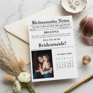 Modern Minimalist Bridesmais proposal newspaper Invitation