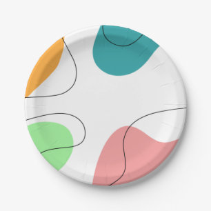 Modern Minimalist Bright Color Blobs Abstract Art Paper Plates