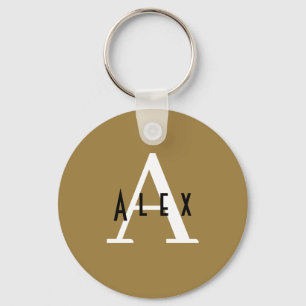 Modern Minimalist Bronze Monogram Name + Initial Keychain