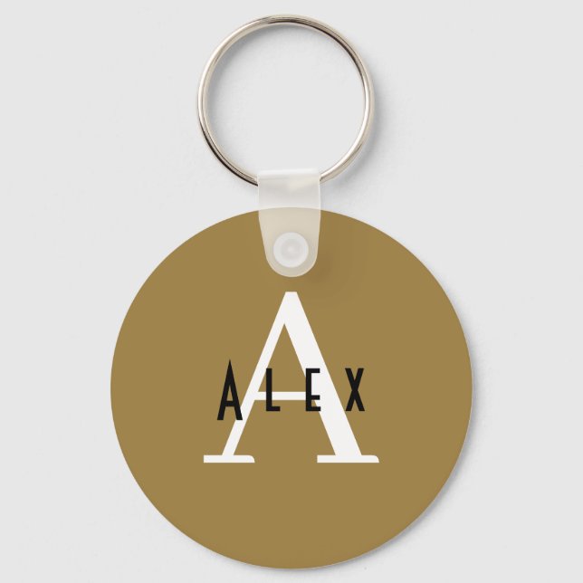 Modern Minimalist Bronze Monogram Name + Initial Keychain (Front)