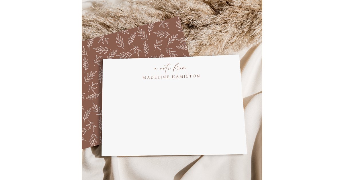 Modern Minimalist Brown Botanical Personalized Note Card | Zazzle