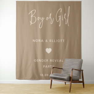 Modern Minimalist Brown Boy or Girl Gender Reveal Tapestry