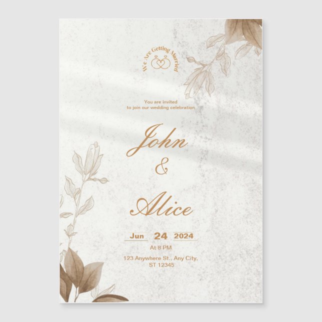 Modern Minimalist Brown Floral Wedding Invitation (Front)