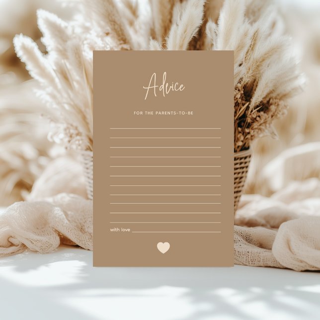 Modern Minimalist Brown Gender Reveal Advice Card (Creator Uploaded)