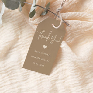 Modern Minimalist Brown Gender Reveal Thank You Gift Tags