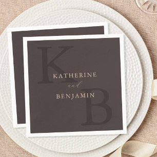 Modern Minimalist Brown Monogram Wedding Napkins