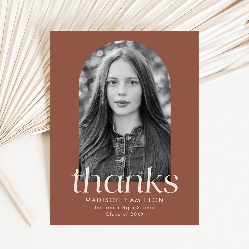 Modern Minimalist Brown Photo Graduation Thank You Postcard