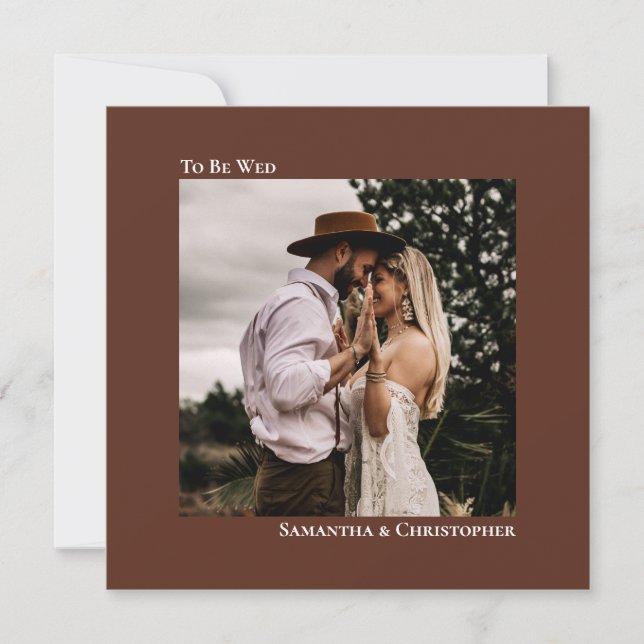 Modern Minimalist Brown Square Photo Wedding Invitation (Front)