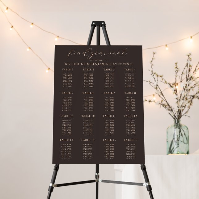 Modern Minimalist Brown Wedding Seating Chart Foam Board (In Situ (Stand))