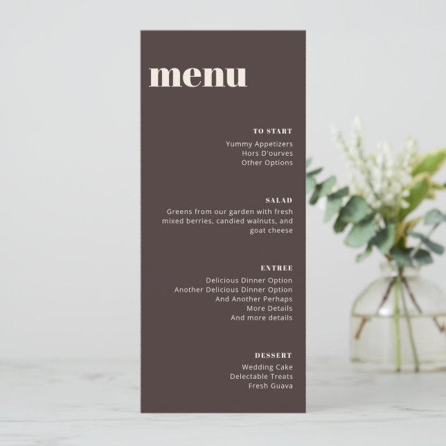 Modern Minimalist Brown Wedding Tall Template Menu (Standing Front)
