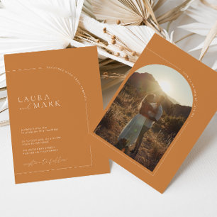 Modern Minimalist Brunt Orange Arch Photo Wedding Invitation