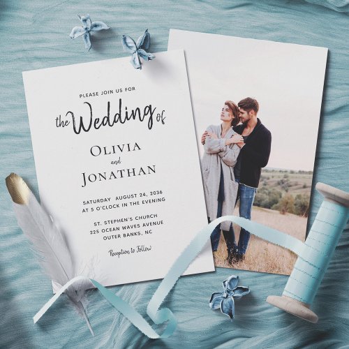 Modern Minimalist Brush Script Photo Wedding Invitation