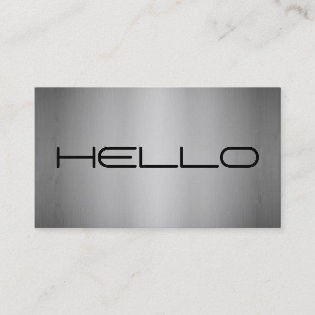 Modern minimalist brushed metal Hello professional Business Card (Front)