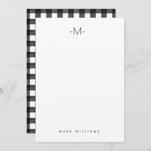 Modern Minimalist Buffalo Plaid Monogram & Name Note Card
