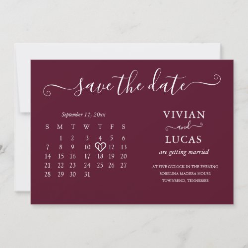 Modern Minimalist Burgundy Calendar Budget Invitation