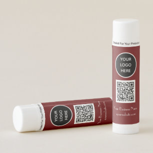 Modern Minimalist Burgundy Custom logo QR Code Lip Balm