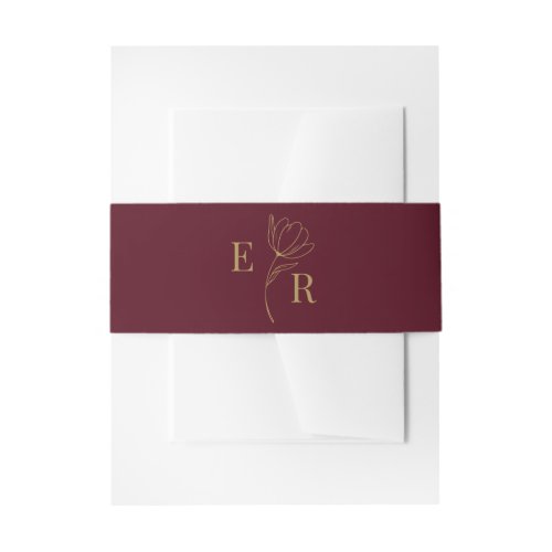 Modern Minimalist Burgundy Floral Monogram Invitation Belly Band