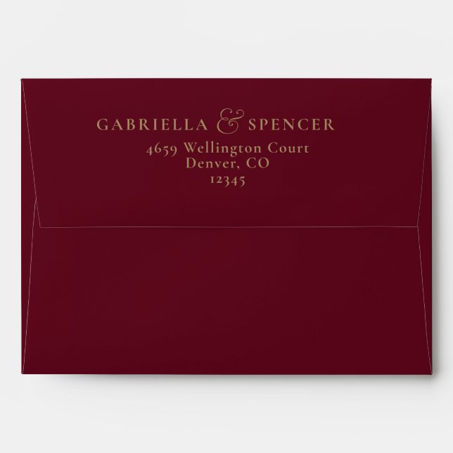Modern Minimalist Burgundy Gold Wedding Invitation Envelope (Back (Top Flap))