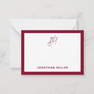 Modern Minimalist Burgundy Monogram Note Card