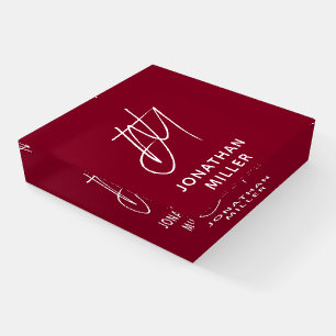 Modern Minimalist Burgundy Monogram Paperweight