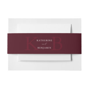 Modern Minimalist Burgundy Monogram Wedding Invitation Belly Band