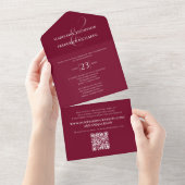 Modern Minimalist Burgundy Photo QR Code Website All In One Invitation (Tearaway)