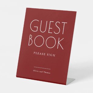 Modern Minimalist Burgundy Red Wedding Guest Book Pedestal Sign