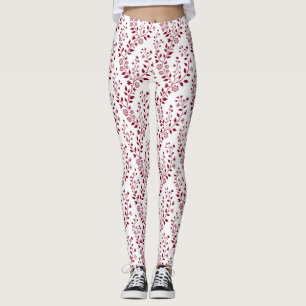 Modern Minimalist Burgundy Red White Floral Leggings