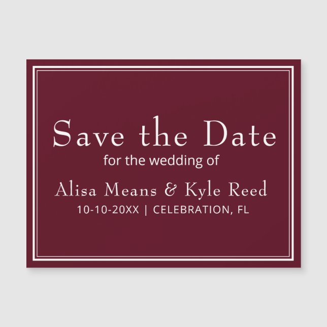 Modern Minimalist Burgundy Save the Date (Front)