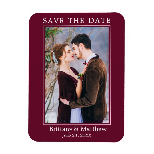 Modern Minimalist Burgundy Save the Date Magnet