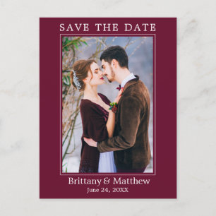 Modern Minimalist Burgundy Save the Date Postcard