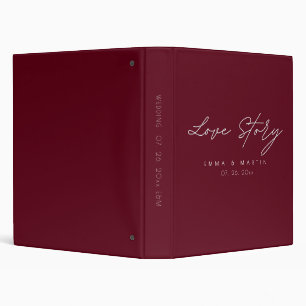 Modern & Minimalist Burgundy Script Wedding 3 Ring Binder