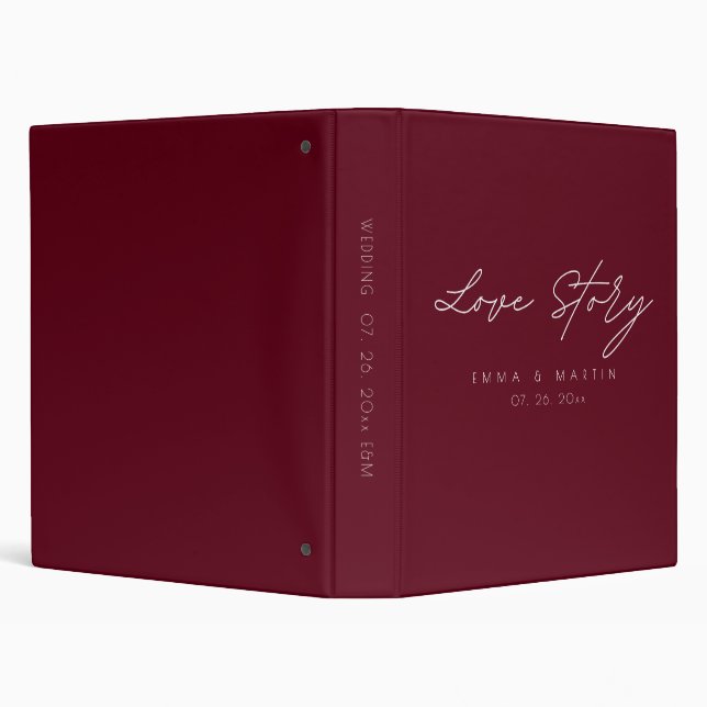 Modern & Minimalist Burgundy Script  Wedding 3 Ring Binder (Background)
