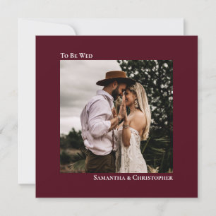 Modern Minimalist Burgundy Square Photo Wedding Invitation