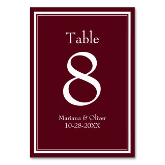 Modern Minimalist Burgundy Table Number
