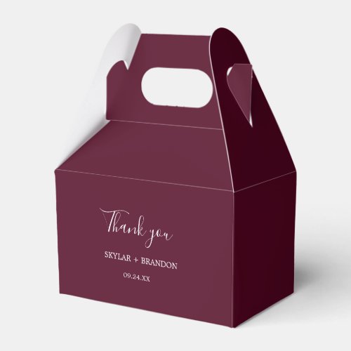 Modern Minimalist Burgundy Thank You Favor Boxes