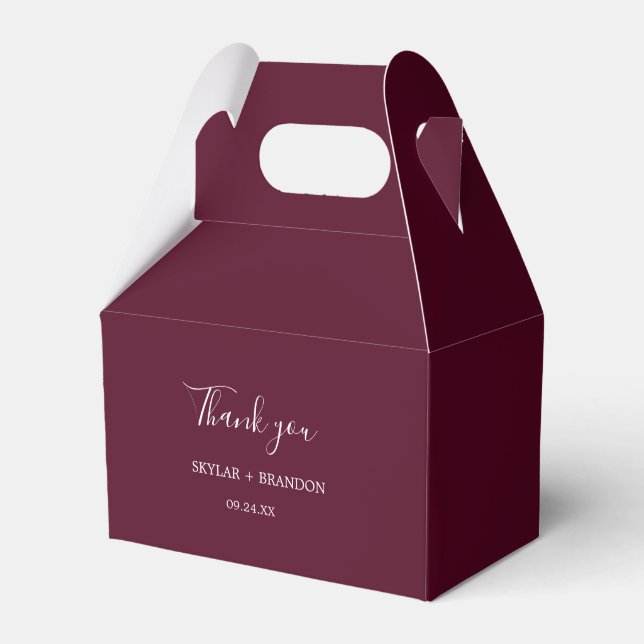 Modern Minimalist Burgundy Thank You Favor Boxes (Front Side)