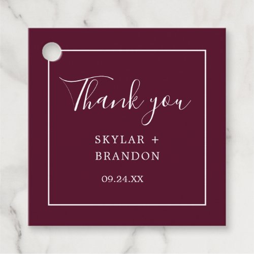 Modern Minimalist Burgundy Thank You Favor Tags