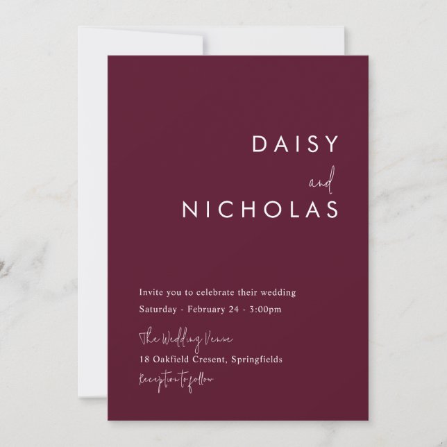Modern Minimalist Burgundy Wedding Invitation (Front)