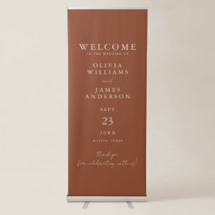 Modern Minimalist Burnt Orange Wedding Welcome Retractable Banner