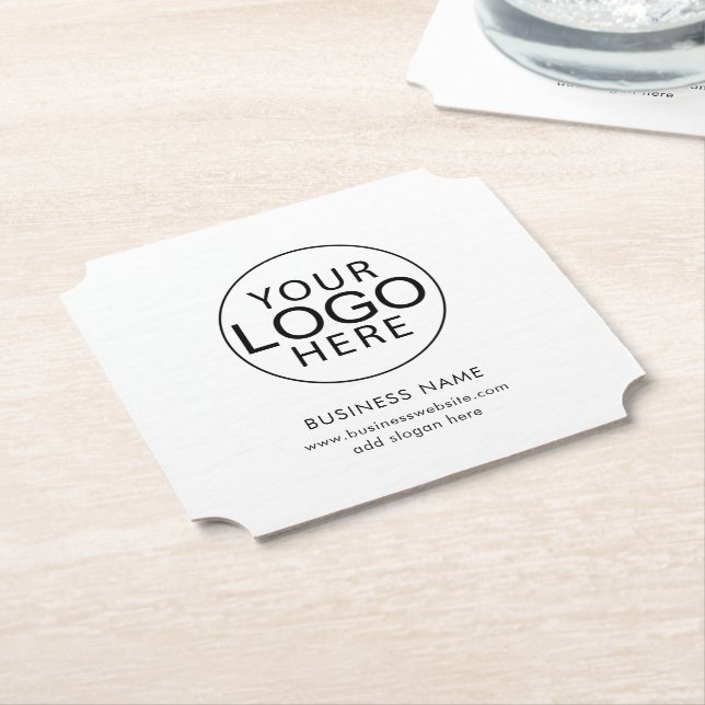 Modern Minimalist Business Logo and Website Paper Coaster (Angled)