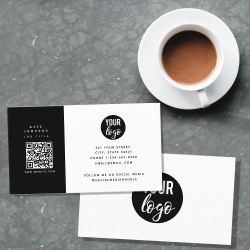 Modern Minimalist Business Logo QR Code Black  Business Card