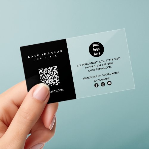 Modern Minimalist Business Logo QR Code Black Clear Business Cards