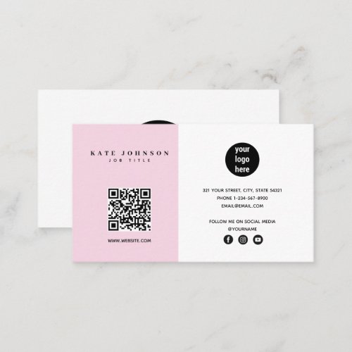 Modern Minimalist Business Logo QR Code Pink Business Card