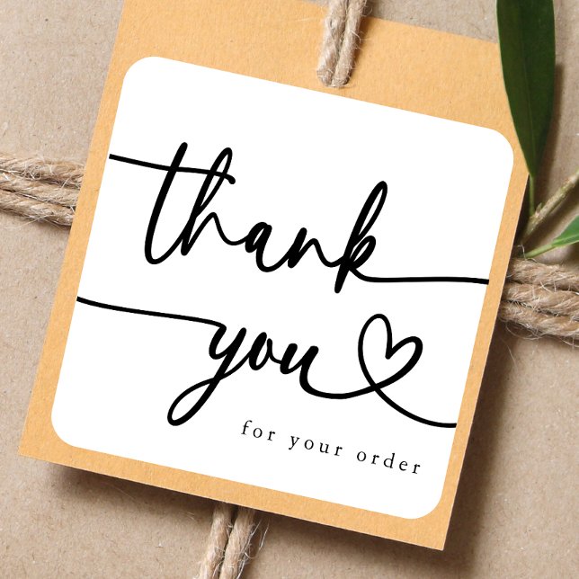 Modern Minimalist Business Thank You Script Heart  Square Sticker (Creator Uploaded)
