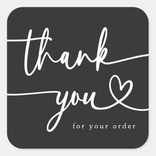 Modern Minimalist Business Thank You Script Heart  Square Sticker