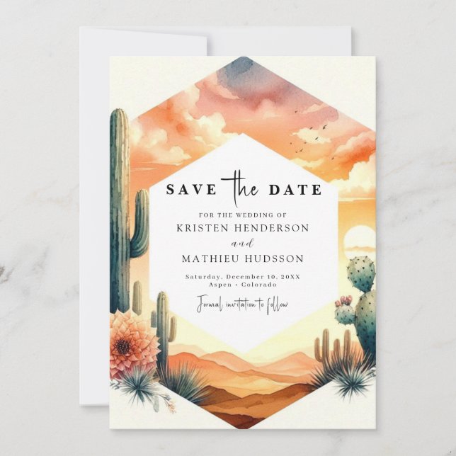 Modern Minimalist Cactus Wedding Save The Date (Front)