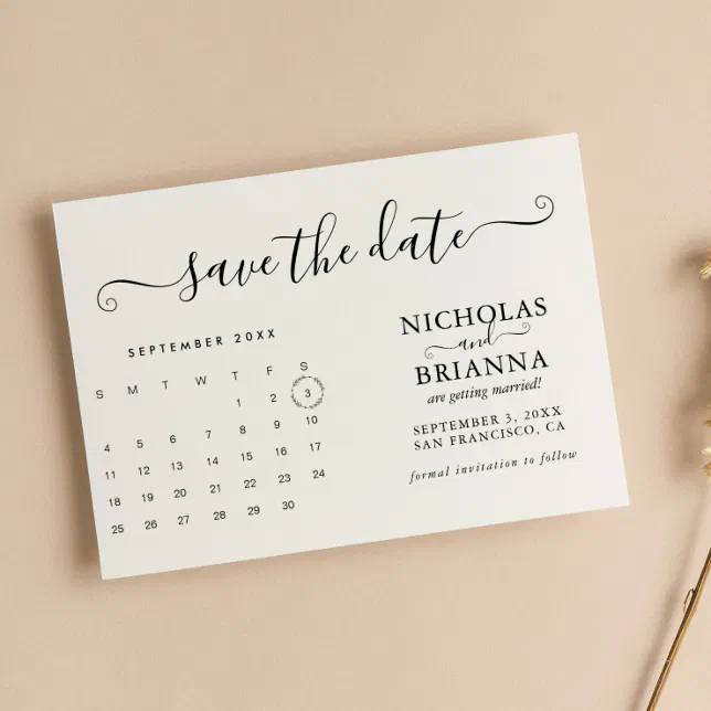 Modern Minimalist Calendar Budget White Simple Save The Date | Zazzle